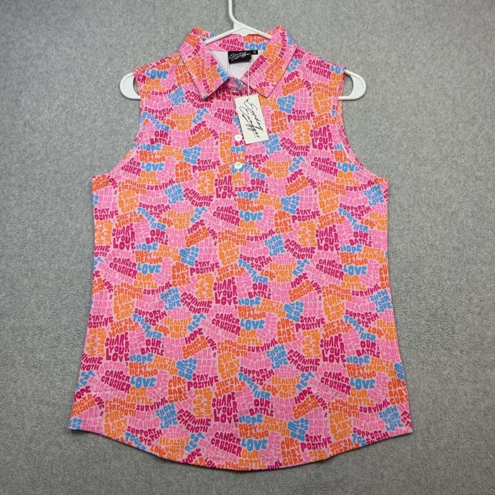 Sunday Swagger Polo Shirt Womens Medium Pink Sleeveless Cancer Crusher Golf